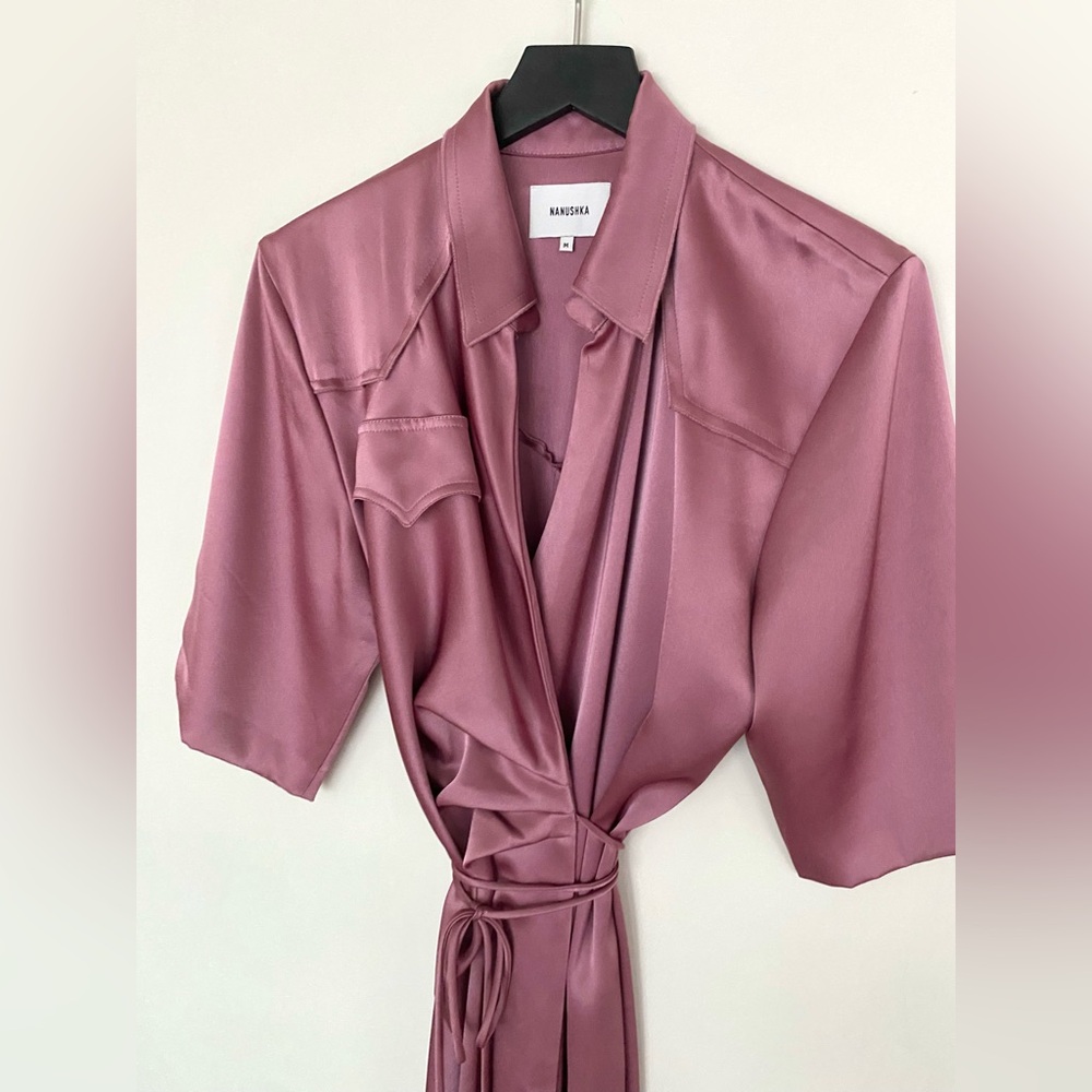 Nanushka Pink Satin Shirt Dress - Picture 5 of 6